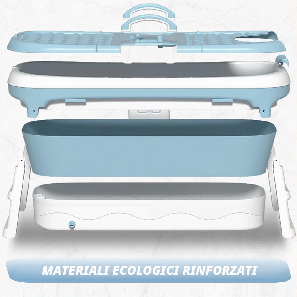 Vasca da bagno pieghevole per adulti - Portatile - Vasca da bagno mobile pieghevole con coperchio e rulli massaggianti - Portasapone - Per bagno e doccia (118 x 60 x 53 cmblu)