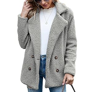 WBYFDC Vrouwen Knopen Fluff Jas Revers Losse Trui Jassen Casual Herfst Winter Solid Lange Mouw Dames