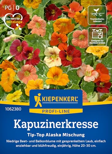 Kiepenkerl Kapuzinerkresse Tip-Top Alaska Mischung 1062380 - niedrige Beet- und Balkonblume mit gesprenkeltem Laub - Wildblumensamen Blumenwiese