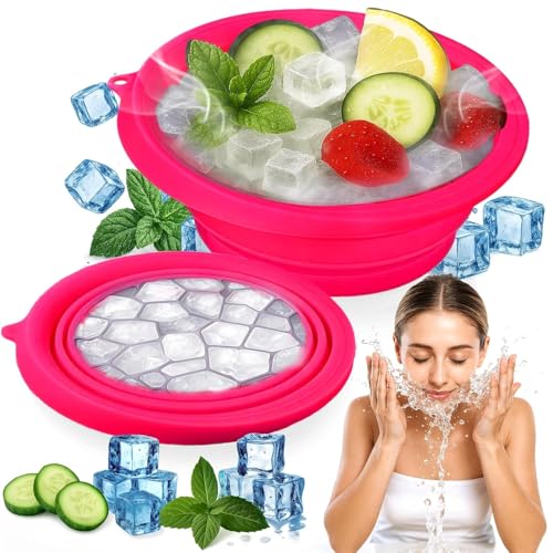 Image of Ice Facial Bowl | Facial Cold Plunge | Collapsible Bowl For Face Ice Bath with Built-In Icetray | Facial Ice Therapy for Acne Relief and Pore Shrinking, Cold Therapy for Home, Travel & Parties (ROSY RED)