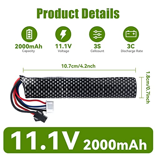 image for OooSure 2 pcs 2000mah 183503 11.1v Battery Gel Blaster Lipo Airsoft Ba