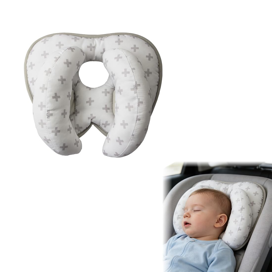 Almohada cervical para bebé, almohada para apoyar la cabeza para recién nacidos, almohada cervical 2 en 1, almohada de viaje para apoyar la cabeza en cochecitos (gris)