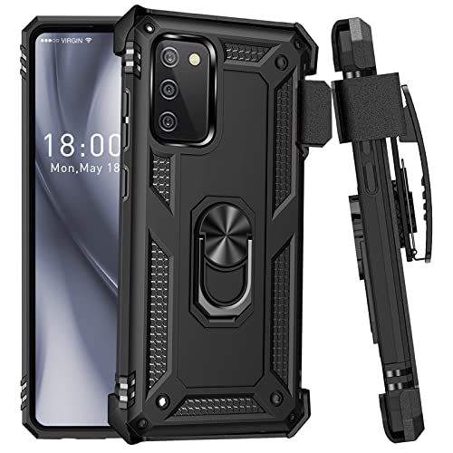 for Samsung Galaxy A03S Case with Belt Clip Holster Ring Holder, Military Grade Protection Cover[Fit for Magnetic Car Mount] Shockproof Anti Scratch Case for Samsung Galaxy A03S (Black)