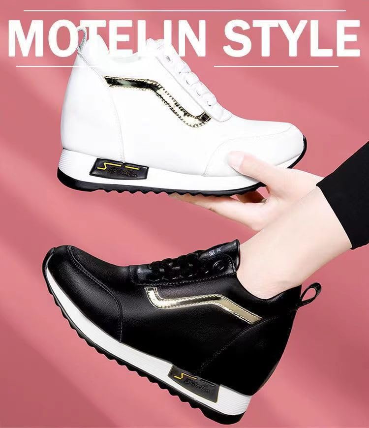 Women's Leather Chunky Sneakers, Comfortable Height Increasing Sports Shoes, Casual Walking Shoes4