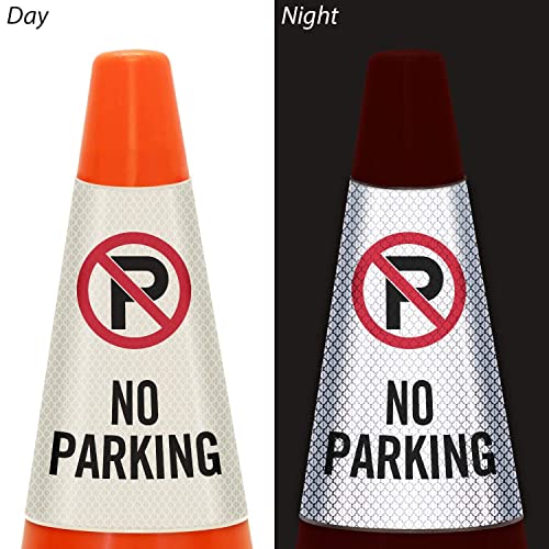 Image of SmartSign 6-Pack inchNo Parking inch Reflective Cone Message Sleeve Collar with Symbol, 360-Degree Visibility, Non-Adhesive Vinyl Signs for Traffic Safety Cones, 3-Side Print [Cone Not Included]