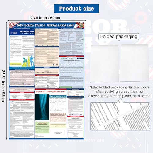punchman 2pcs 2025 florida state and federal labor poster-english amp spanish 2 version osha workplace compliant postingmandatory regulations employee labor posters florida23634x36634 uv laminated