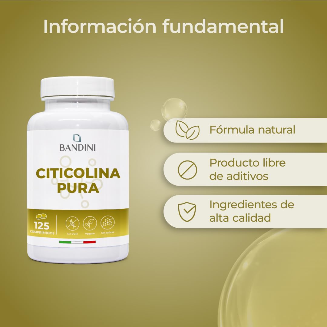 Bandini® Citicolina CDP 500 MG - 125 comprimidos - Suplemento de CPD Colina - Apoyo natural de alta dosis para el funcionamiento normal de las células y dieta equilibrada - Sin aditivos, 100% Vegano