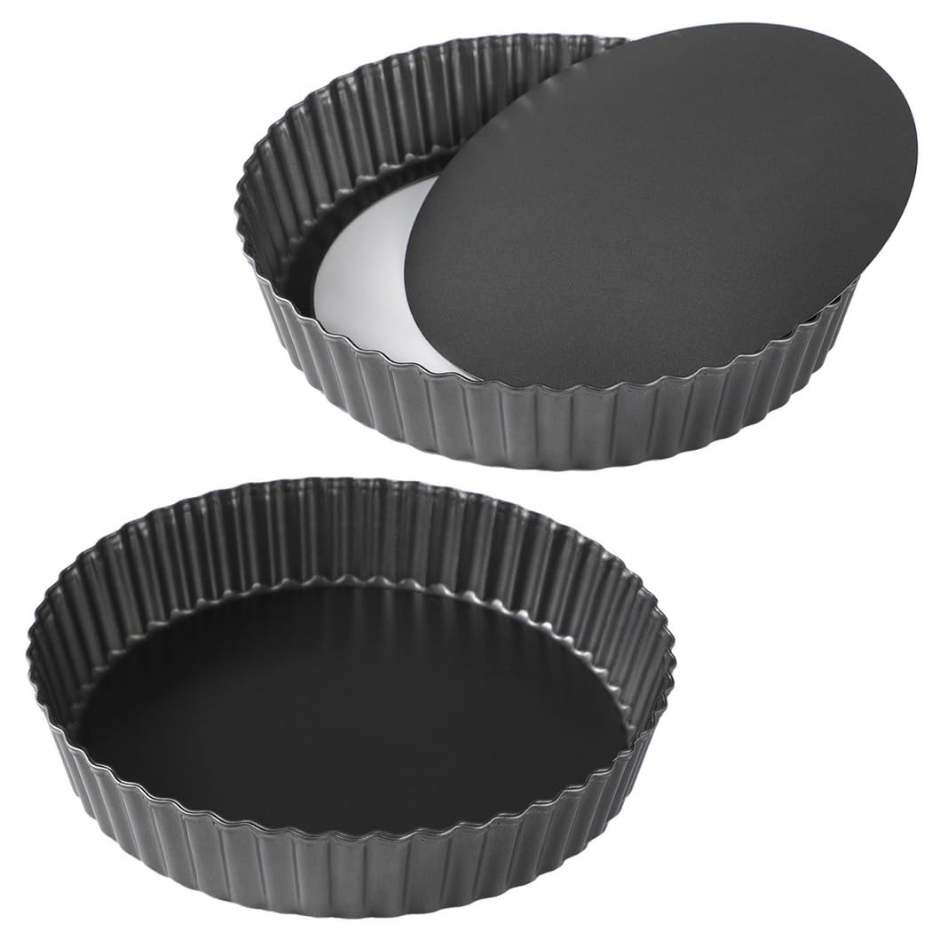 Moldes antiadherentes de 11 pulgadas con bordes estriados, parte inferior extraíble, paquete de 2 platos redondos para hornear quiche
