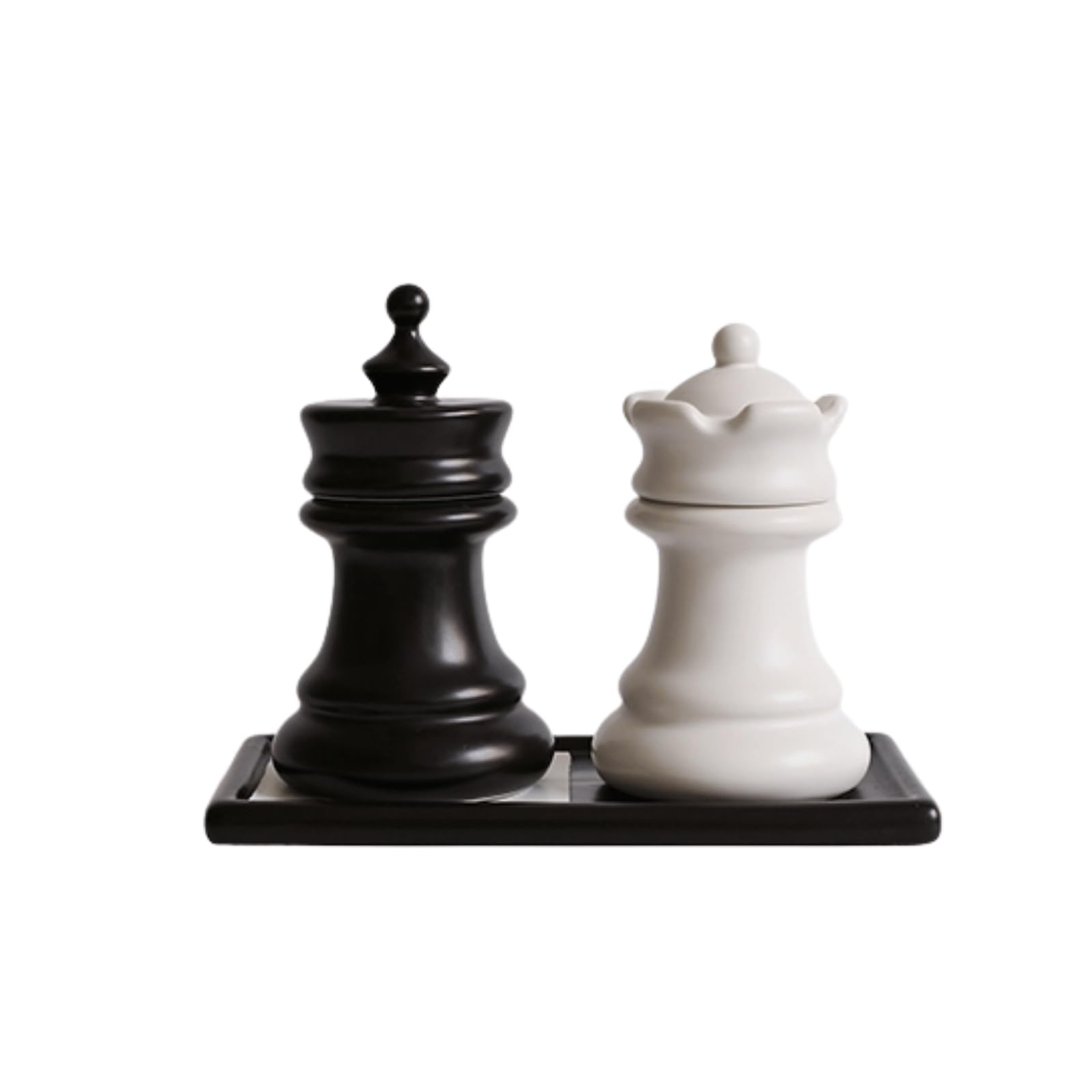 King and Queen Chess Piece Qtip Holder Bathroom Set with Mini Chessboard Base Novelty Ceramic Storage Containers for