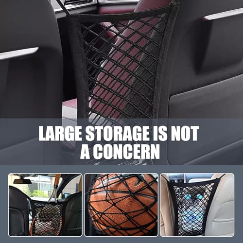 Image of 1 PC Car Back Seat Partition Storage Net, 10.2 inch x 11.4 inch Double Layer Coarse Net Stretchable Vehicle Space Divider with Lanyard, Anti-Fall Car Pet Barrier Net Accessory, for Cars (Black)