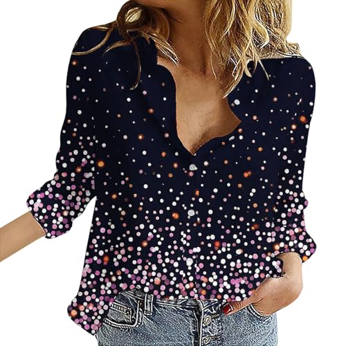 Women's Shirts Print Down Shirt Fashion Lightweight Long Sleeve Blouse Spring Summer Casual Tops