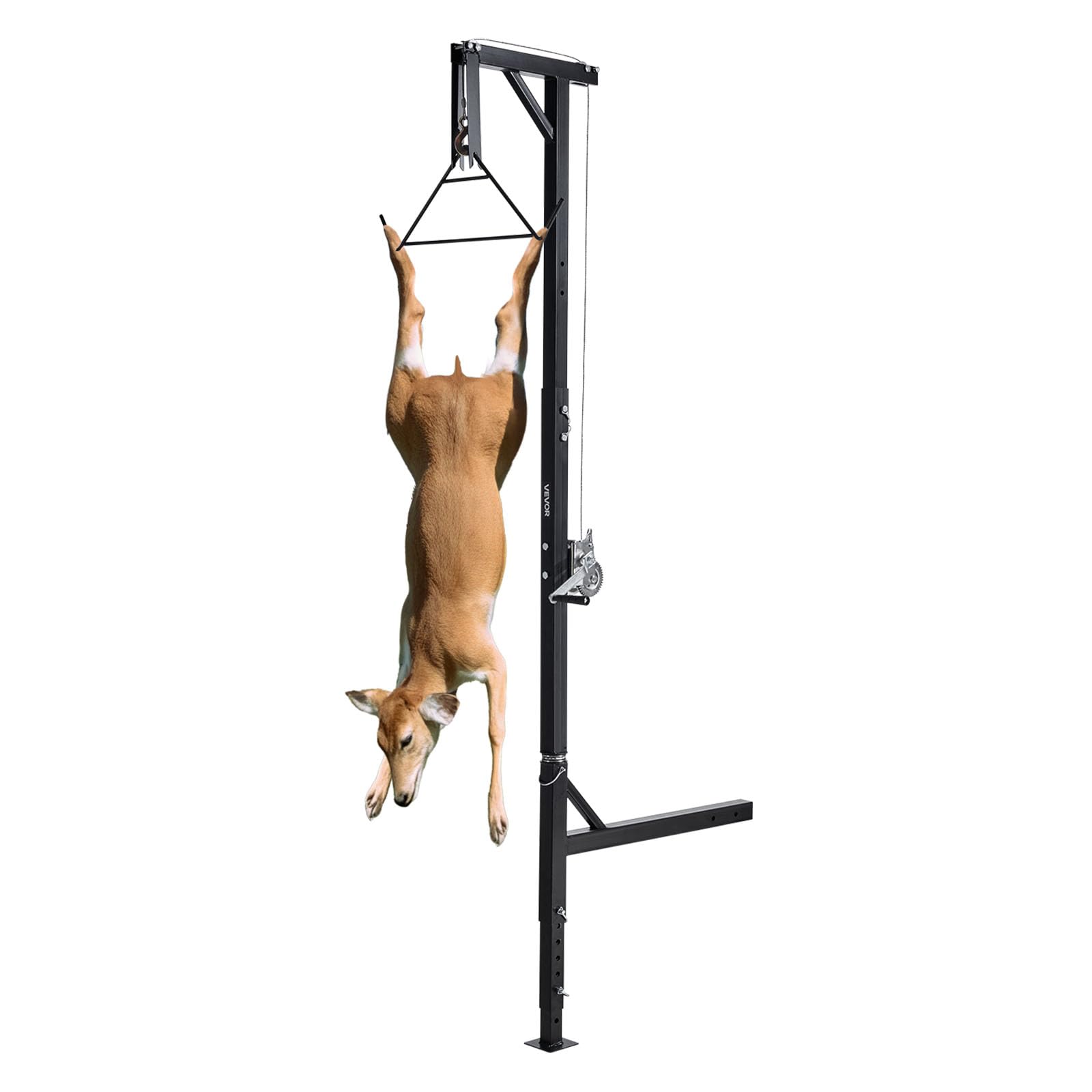 VEVOR Polipasto de Enganche para Camión, Carga 272 kg, Grúa para Caza de Ciervos con Receptor de 5 cm, Eje Giratorio de 360° y Altura Ajustable, Incluye Cabrestante para Desollar y Limpiar la Presa
