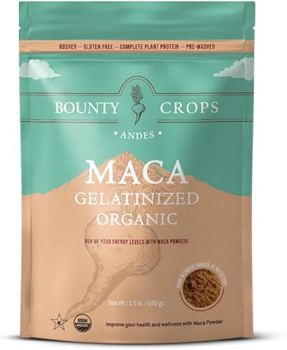 Miniatura 2 de Bounty Crops Paquete de raíz de maca orgánica, polvo gelatinizado (24 onzas) + cápsulas (200 unidades)  Apoyo energético, sin gluten, a base de