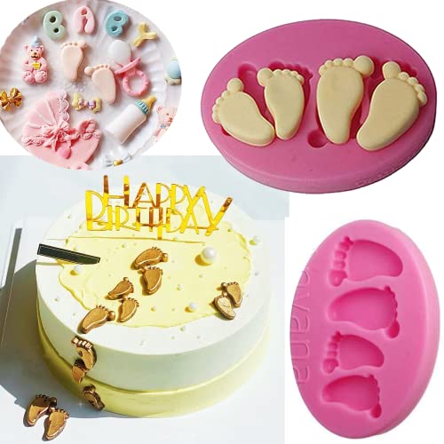 Anyana Baby Foot Print Baking Molds Footstep Silicone Fondant Molds Baby Shower Cake Decorating Tools Gumpaste Christening Cupcake Topper Decorations Party Resin Clay Chocolate Candy Molds Easy To Use #TOP26