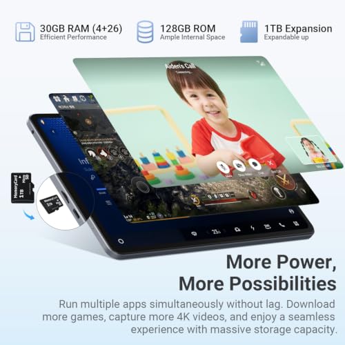 Image of Tablet 12 Inch, Android 16 Tablet, 2K IPS, 30GB RAM + 128GB, 1TB Expandable | Octa-Core T7250, Gemini AI Support, 8800mAh Battery, 13MP + 5MP Dual Camera, WiFi 6, BT 5.2, Widevine L1, GPS