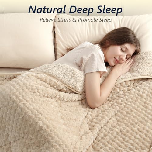 Image of Mr. Sandman Weighted Blankets for Adults Full Size 15lbs, Warm Sherpa Fleece Throw Blanket for Sleep and Calm, Soft Cozy Heavy Bed Blanket with Jacquard Flannel, 48 x 72 Inches, Khaki