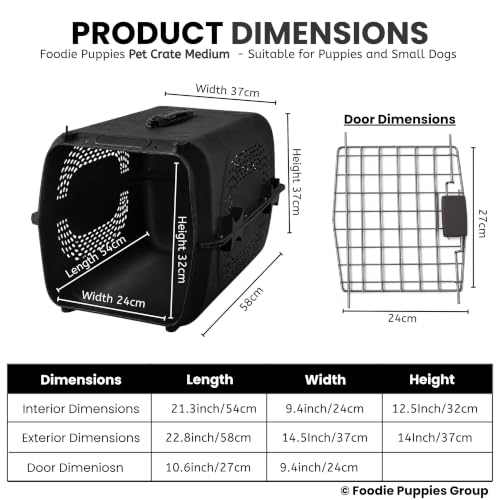 Image of Foodie Puppies Imported Plastic Pet Travel Carrier Cage (58 x 37 x 37 cm, Medium) for Small to Medium Dogs, Cats, Puppies & Small Animals | Portable Transporter Box with Metal Door & Spring Lock