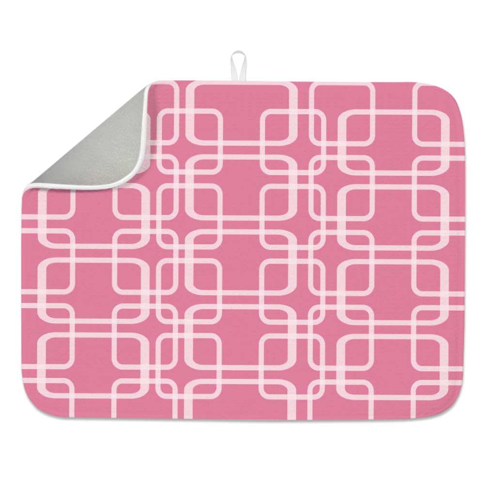 INFUNLY Pink Dish Drying Mat for Kitchen Counter 18"X24" Minimalist Absorbent Dish Draining Mat Microfiber Heat Resistant Drying Pad Dishes Drainer Pad for Table Faucet Sink Coffee Bar Refrigerator
