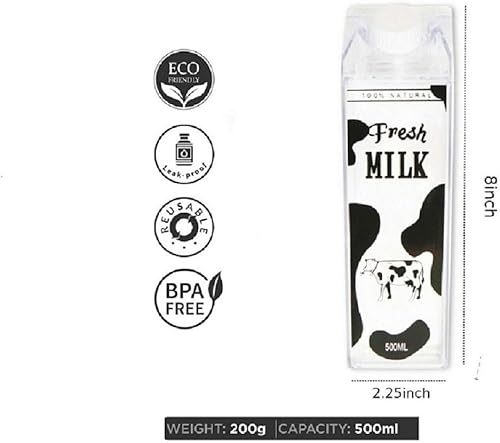 Miniatura 2 de Botella de agua de cartón de leche de 17 oz (16.9 fl oz), botellas de leche cuadradas transparentes sin BPA, botella de agua a prueba de fugas,