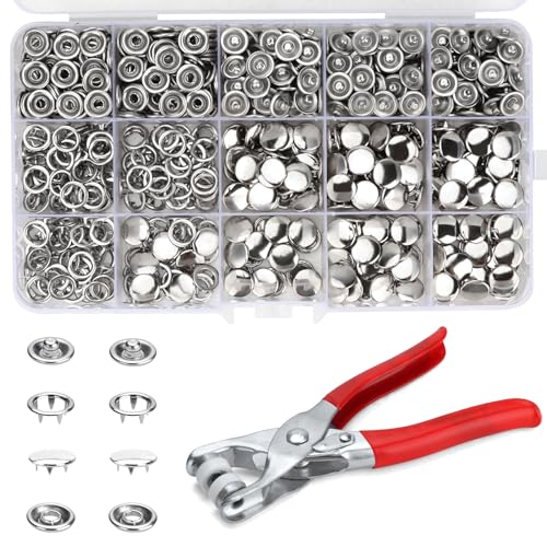 MirraSwit 200 Sets Botones de Presion con Alicate, 9.5mm Corchetes de Presion Metalicos, Snaps Metalicos, Kit de Botones a Presion para Costura de Ropa, Cuero, Tela, Cinturones, Manualidades DIY