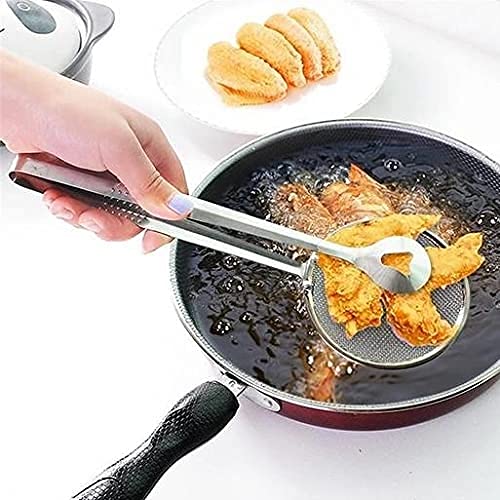 Image of Multi-Functional Frying Tong 2 in 1 Fry Tool Filter Spoon Frying Strainer with Clip, Oil Frying BBQ Filter Stainless Steel Filter Spoon and Clip [ Pack of 1 ]