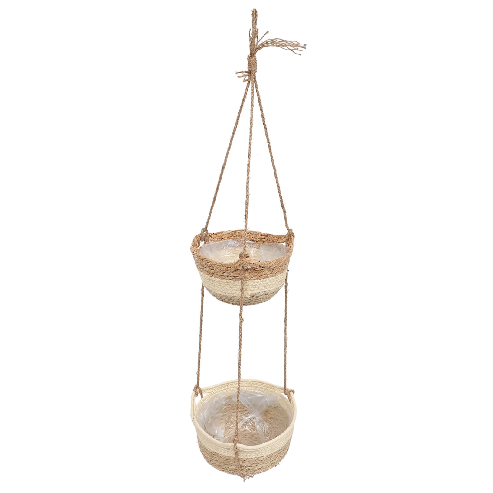 Garneck Cesto Sospeso Intrecciato in Materiale Composito a 2 Livelli per Piante e Fiori, Decorazione per Ufficio e Cortile Struttura Resistente e Design Artigianale