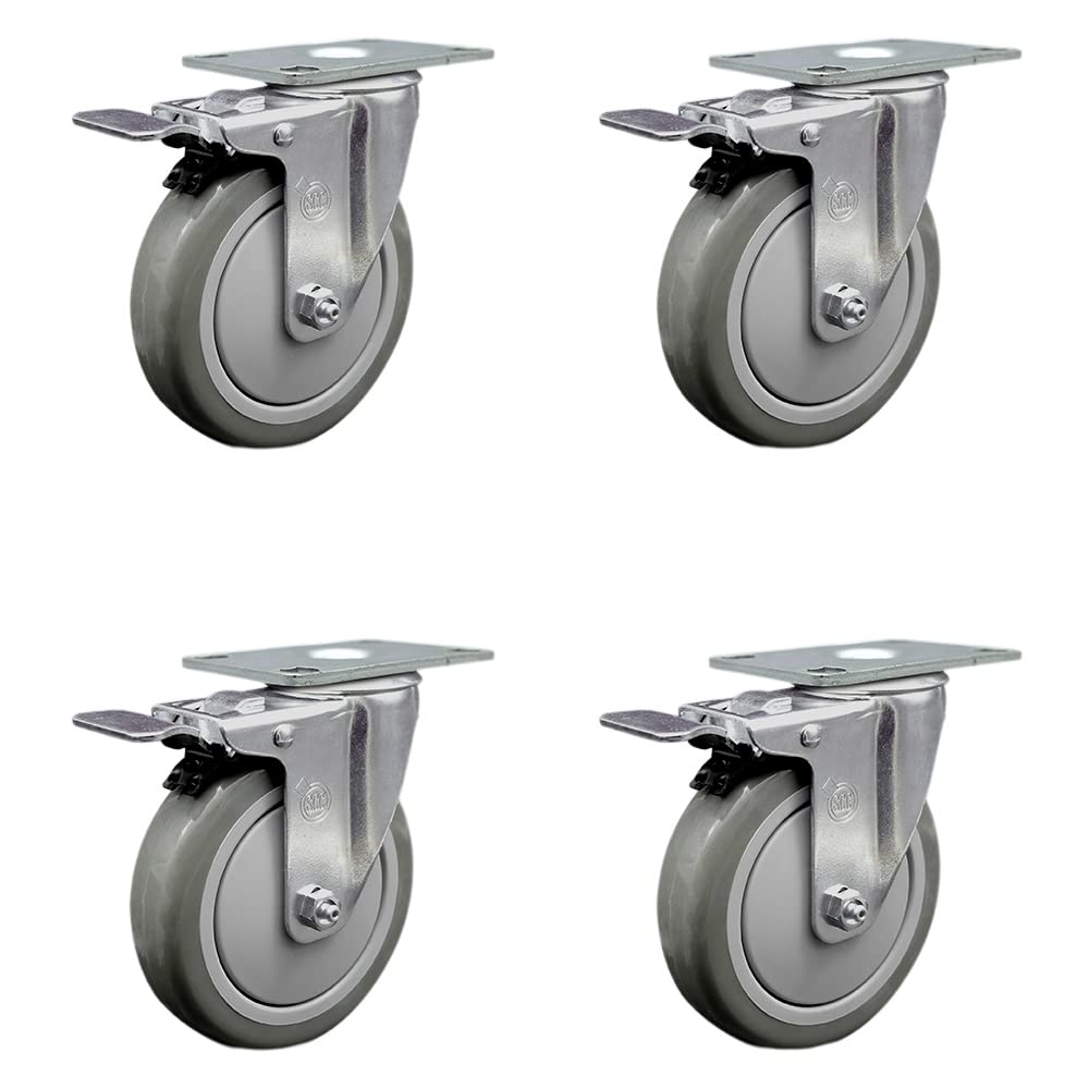 Stainless Steel Polyurethane Swivel Top Plate Caster Set of 4 w/5