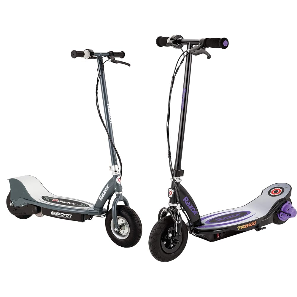 RazorE300 Electric Scooter Bundle with E100 Electric Scooter - Matte Gray and Purple