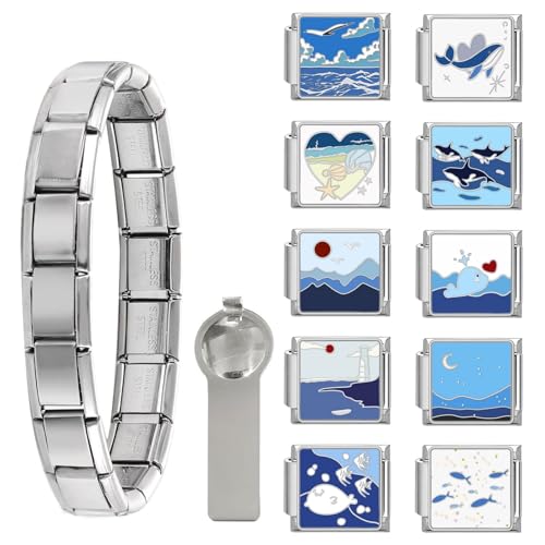 papasgix Italian Charms, Italian Charms Set 10mm*9mm Italian Charm Bracelet Link, Love Fruit Cake Pendant Italian Charm (12pcs-Ocean)