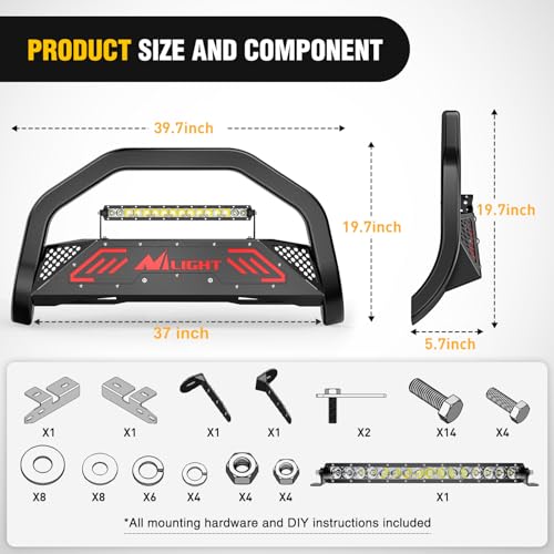 Image of Nilight Bull Bar with Light fits 1999-2006 Chevy Silverado & GMC Sierra (07 Classic) / 2000-2006 Suburban Tahoe & Yukon & XL / 2002-2006 Avalanche Front Bumper Grille Guard with Skid Plate Licence Hole