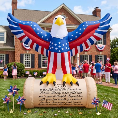 Thenshop 5.9 Ft Patriotic Inflatable Bald Eagle Outdoor Decorations 4th of July 250th Anniversary Large Blow up Bald Eagle Yard Decorations Independence Day Celebration for Garden Lawn Indoor