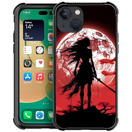 CARLOCA for iPhone 14 Case,Red Moon Blood Night Woman Pattern Ultra Protection Shockproof Soft Silicone TPU Non Slip Back for iPhone 14