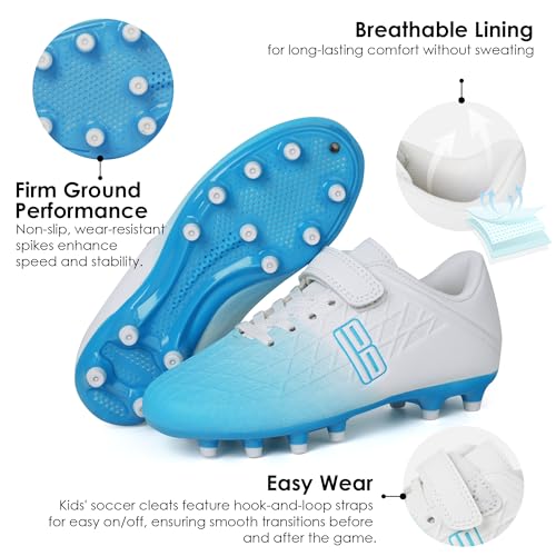 Image of brooman Kids Firm Ground Soccer Cleats Boys Girls Football Cleats with Soccer Socks