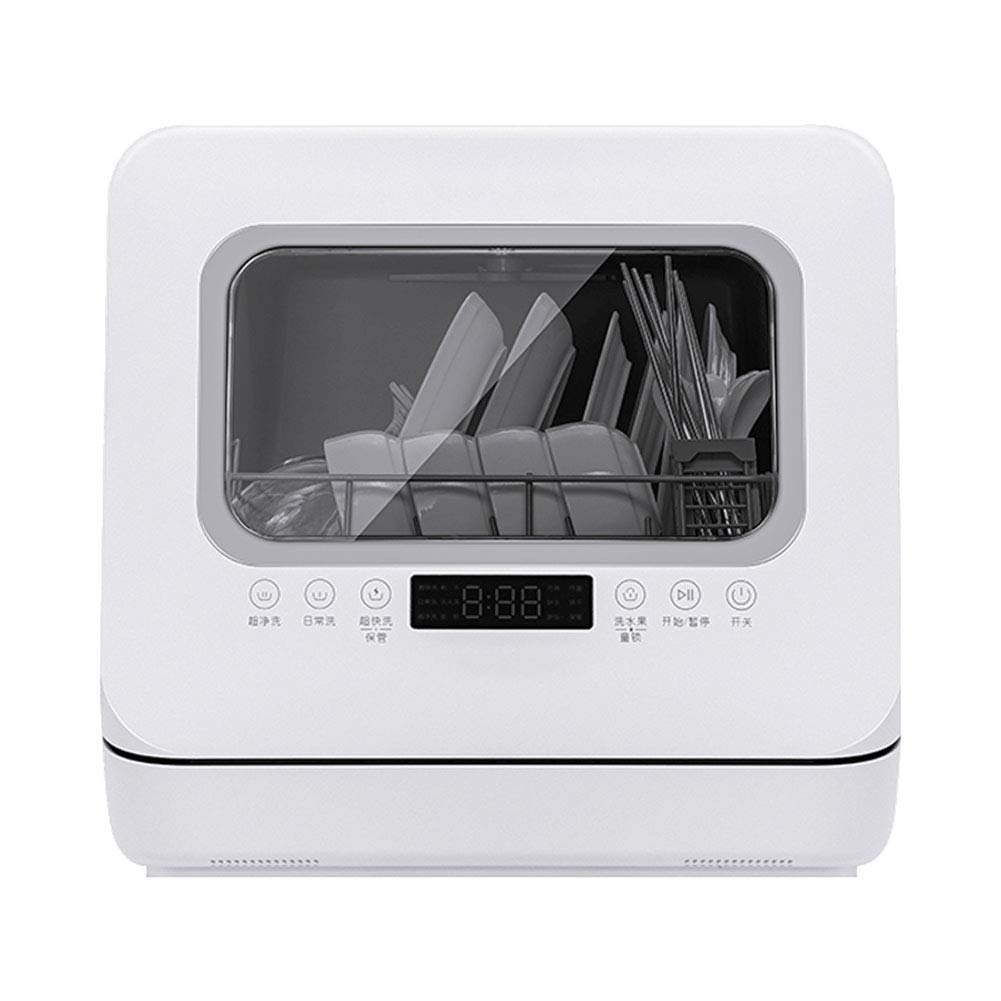 Lavavajillas de sobremesa Compacto portátil de encimera, Integrado, con 6 Cubiertos, Almacenamiento Antibacteriano, con función de Lavado de Frutas y Verduras, Pantalla LED, Blanco