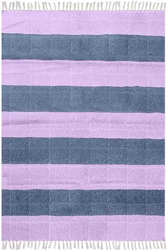 Tapis carré 1,8m coton bleu violet lavable intérieur et extérieur à tissage plat
