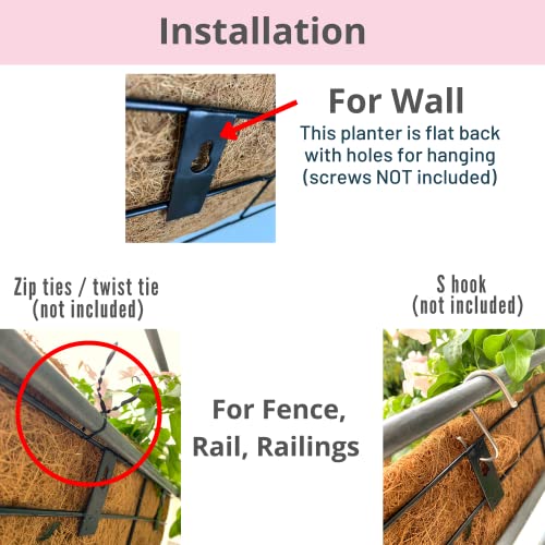 Lalagreen Wall Planters - 16 Inch, 2 Pack Window Flower Boxes Basket Attach To House, Deck Railing Planters With Coco Liners Outdoor Balcony, Metal English Horse Troughs Fence Patio Porch Over Rail #TOP2