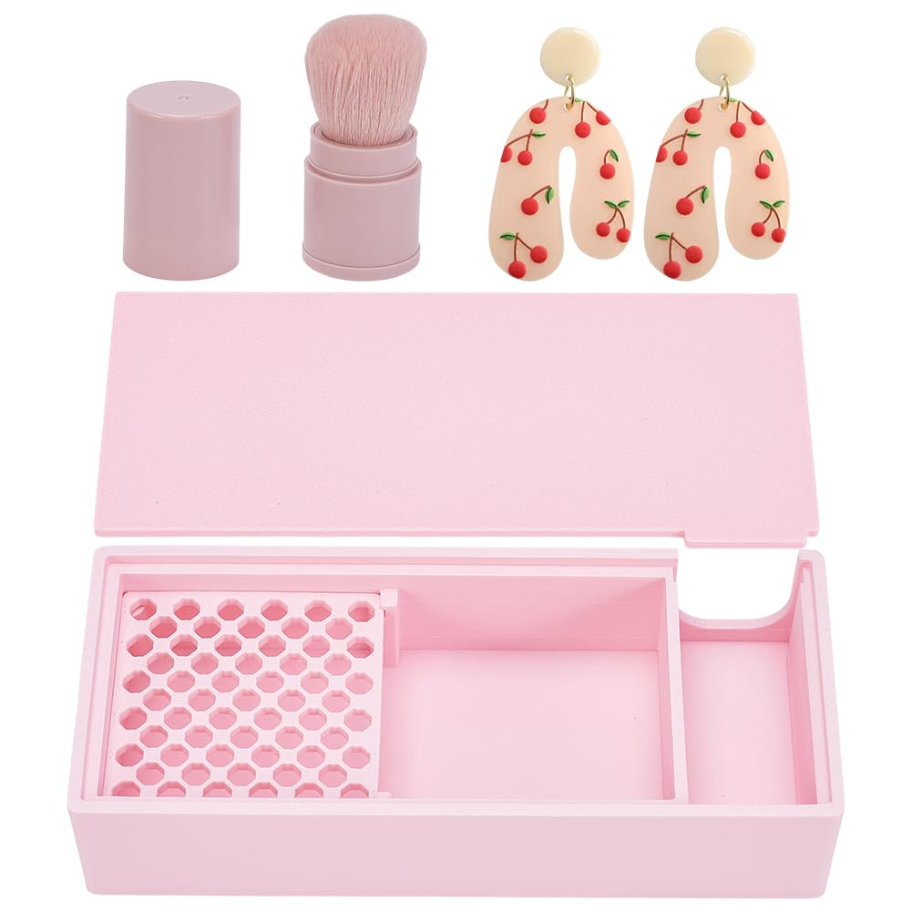 UNICRAFTALE Pink Cornstarch Tapper Box Plastic Polymer Clay Kit Separating Cornmeal Storage Box with Brush Non-Stick Tool for Polymer Clay Cutters for Jewelry Making 166x72x35mm