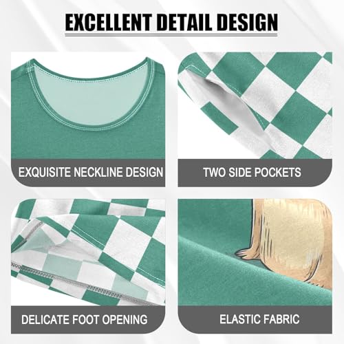 Checkerboard Plaid Orange Capybara Teal Pajama Set Short Sleeve Sleepwear Soft Pajamas Shorts Sets Cotton PJS 5Y4