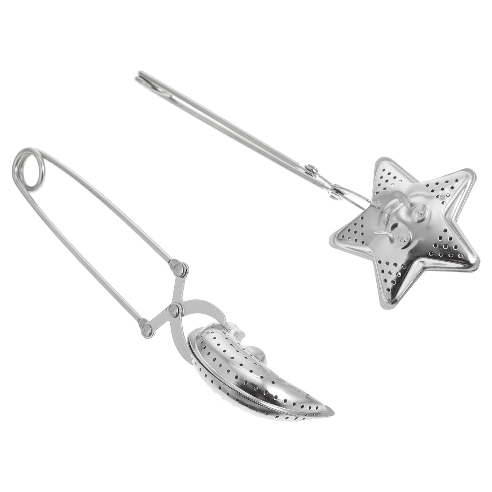 2pcs Silver Stainless Steel Tea Infusers Moon and Star Shaped Tea Strainers with Handle Herbal Filters for Loose Leaf Brewing