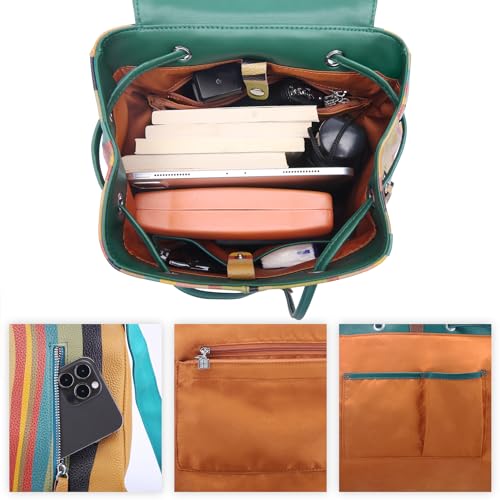 Image of BOYATU Leather Backpack Purse for Women: Ladies Travel Fashion Back Pack - Designer Leather Bag Casual Handbags (Rainbow)