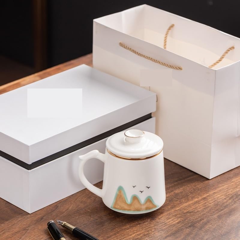 Tasse à thé Tasse à eau en porcelaine de jade avec doublure filtrante, tasse de bureau avec couvercle Récipient de trempage