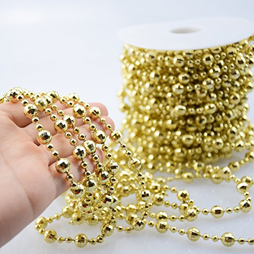 Bojia Gold Beaded Garland, Pearl Bead Roll String 50Ft Abs Crystal Strand For Christmas, Valentine, Exhibition, Wedding, Clothing, Costume, Diy Decoration (Gold) #TOP3
