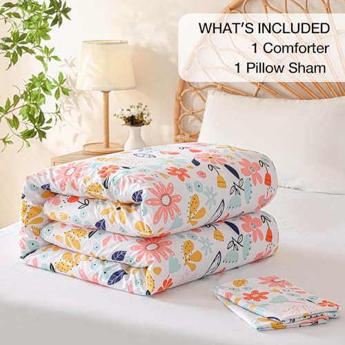 Image of Yibeizi Kids Floral Twin Bed Comforter Set for Girls Bedding Sets