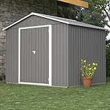 Wohh Gerätehaus Gartenhaus Inkl, Metall Tool Shed mit Klapptür, Anthrazit-Farbe Ideal für Gartengeräte und Werkzeugaufbewahrung, Gartenschuppen für Outdoor Garten Terrasse (Gray, 8x6FT)