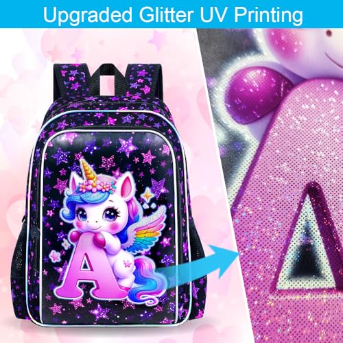 Image of CCJPX 3Pcs Unicorn Backpack, 16 inch Girls Bookbag with Lunch Box, Kids Water Resistant Elementary School Bag for Kindergarten Preschool Toddler (Black)