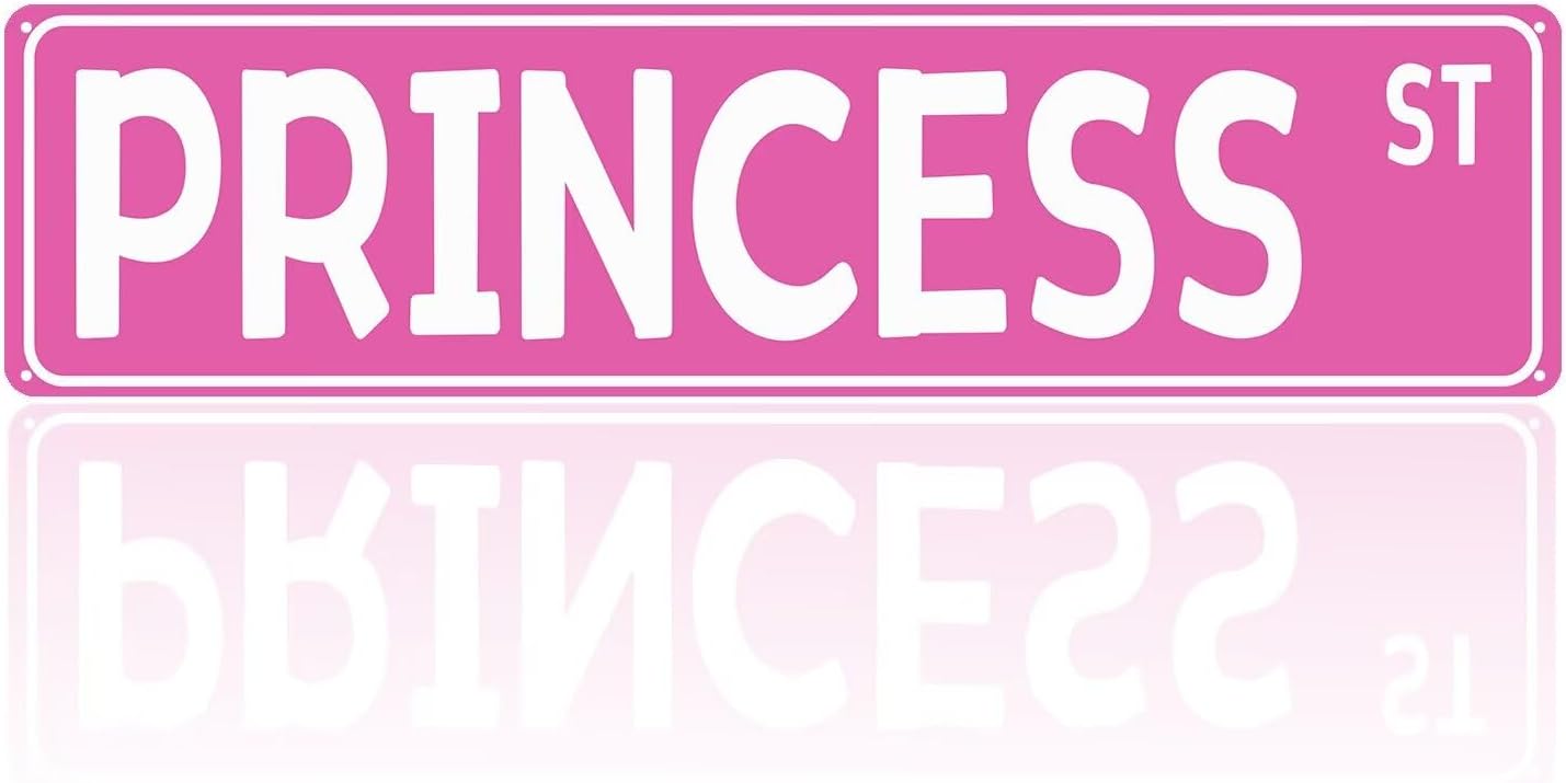 "Pink PRINCESS ST" Vintage Metal Tin Sign Street Sign Pink Decorations for Bedroom Princess Room Decor for Girls Bathroom Girls Cave 16x4 In