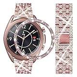 DEALELE Armband Kompatibel mit Samsung Galaxy Watch 3 41mm, 20mm Luxus Diamant Edelstahl Metall Uhrenarmbänder mit Strass Lünette Ring Schutzhülle Ersatz für Damen Herren, Bronze