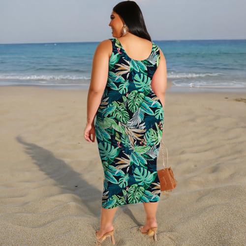 Image of Plus Size Women 2 Piece Outfits Sets Sexy Tracksuit Midi Dress,Sleeveless Tank Top Bodycon Skirts Set Casual Summer