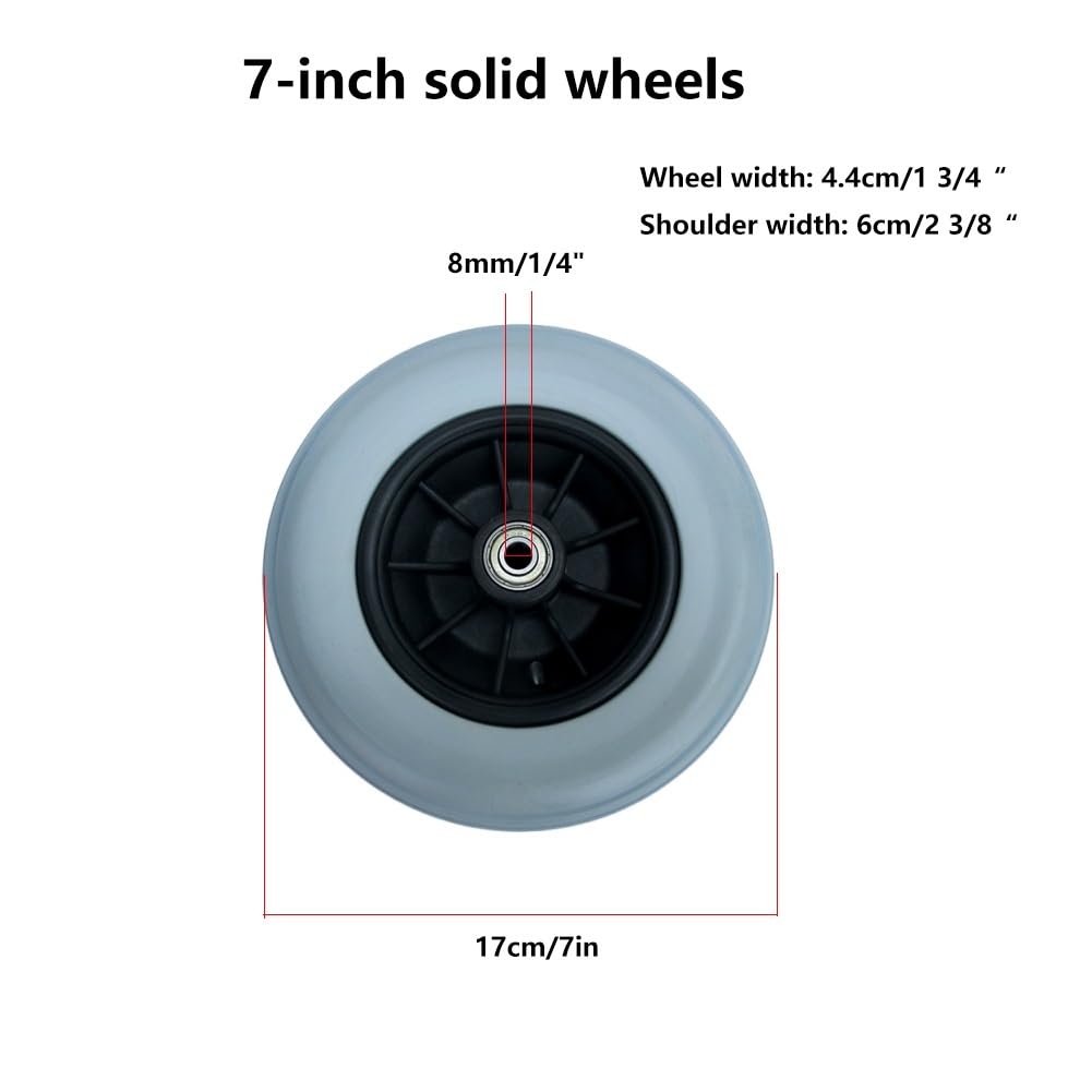 Ersatz für das 7-Zoll-Vorderrad eines Rollstuhls, Ersatz für das Rad eines elektrischen Rollstuhls, Vollreifen, Nicht aufblasbare Reifen, Rollstuhlradbaugruppe mit 8-mm-Lagern