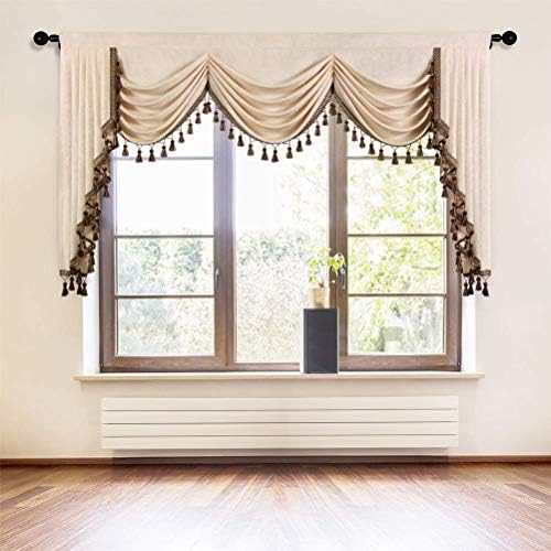 ELKCA Beige Double-Sided Chenille Waterfall Valance for Living Room Luxury Window Curtains Valance for Bedroom,Rod Pocket (Beige, W79 Inch, 1 Panel)